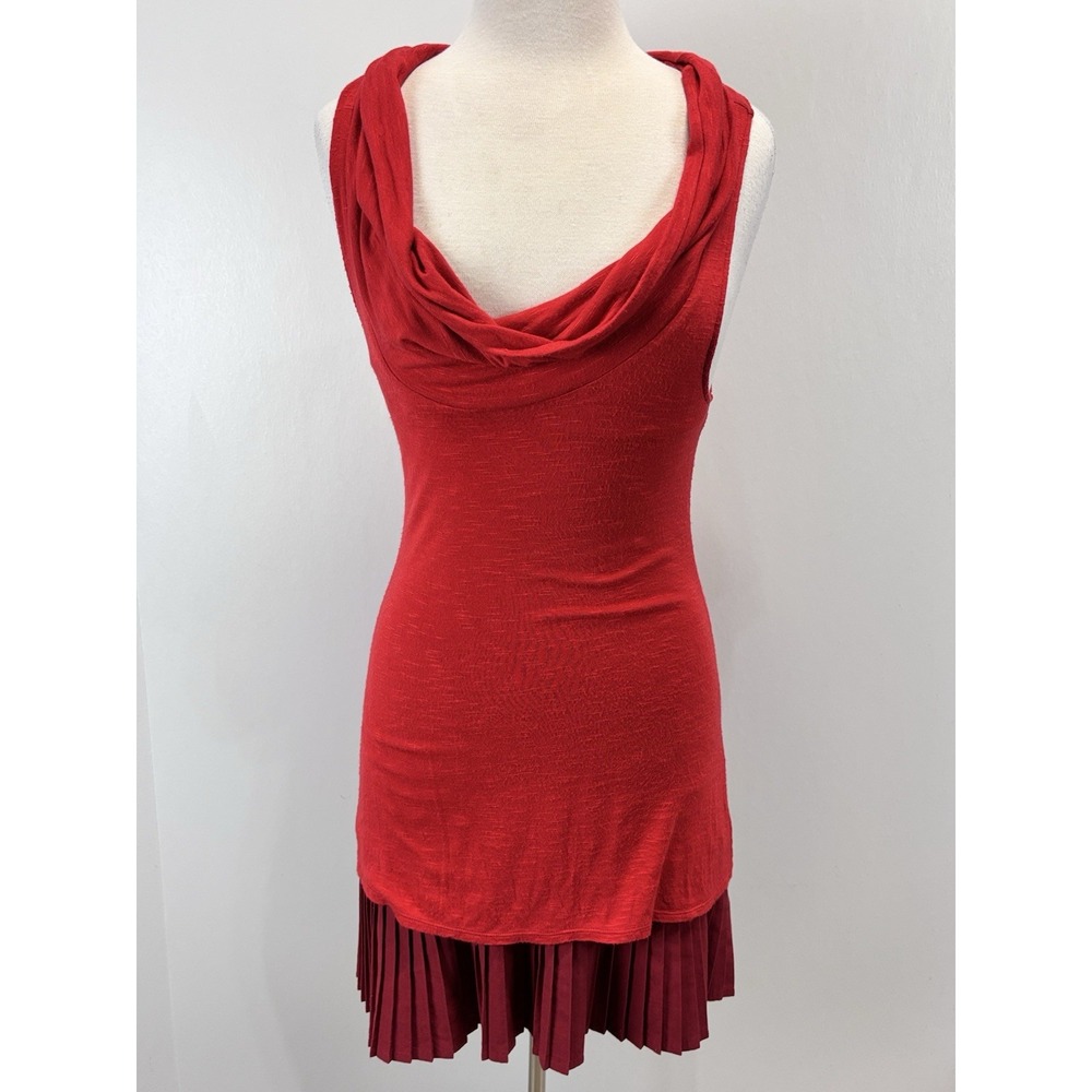 Free People Women Sz X-small Red Dress Pleated Hem Bodycon Sleeveless Cowl Neck